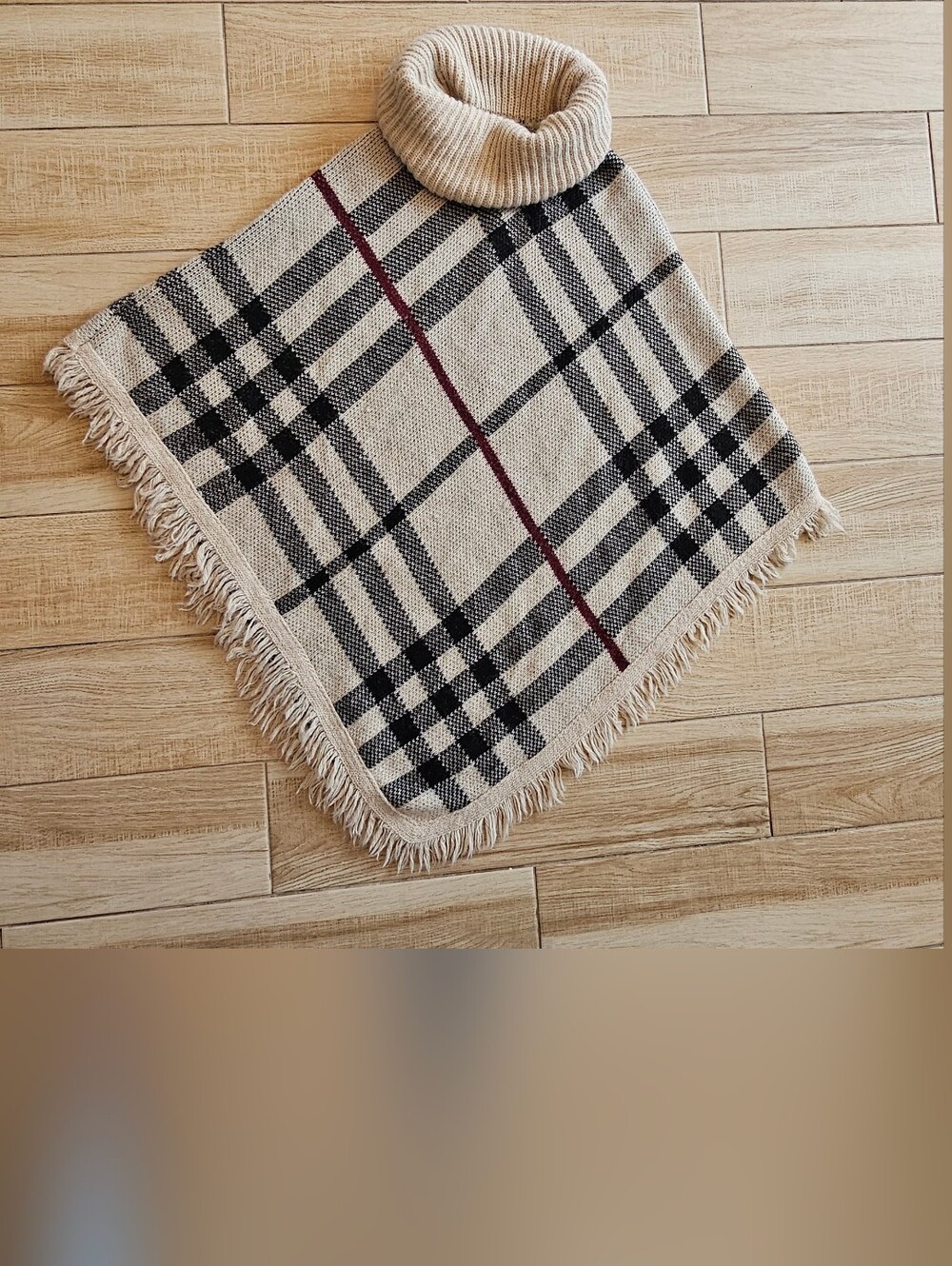 Elisabetta Collection Italy Plaid Knit Poncho Cape Sweater Alpaca Wool Blend L